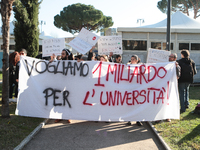 University researchers of the Sapienza University of Rome protest on 9 January 2020 inside the university because the Italian government doe...