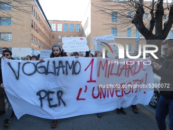 University researchers of the Sapienza University of Rome protest on 9 January 2020 inside the university because the Italian government doe...