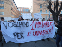 University researchers of the Sapienza University of Rome protest on 9 January 2020 inside the university because the Italian government doe...