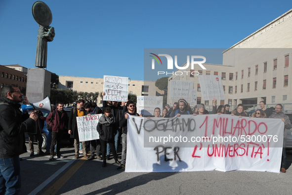 University researchers of the Sapienza University of Rome protest on 9 January 2020 inside the university because the Italian government doe...