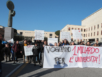 University researchers of the Sapienza University of Rome protest on 9 January 2020 inside the university because the Italian government doe...