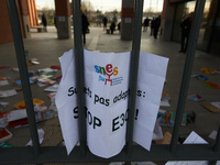 High school teachers gathered in front of the Board of Education of Haute Garonne. They throwed old schoolbooks in the backyard of the Board...