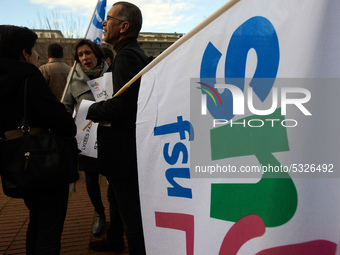 High school teachers gathered in front of the Board of Education of Haute Garonne. They throwed old schoolbooks in the backyard of the Board...