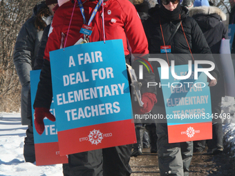 Ontario public elementary school teachers picket while striking on January 20, 2020 in Toronto, Ontario, Canada. All four major teachers uni...