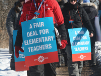 Ontario public elementary school teachers picket while striking on January 20, 2020 in Toronto, Ontario, Canada. All four major teachers uni...