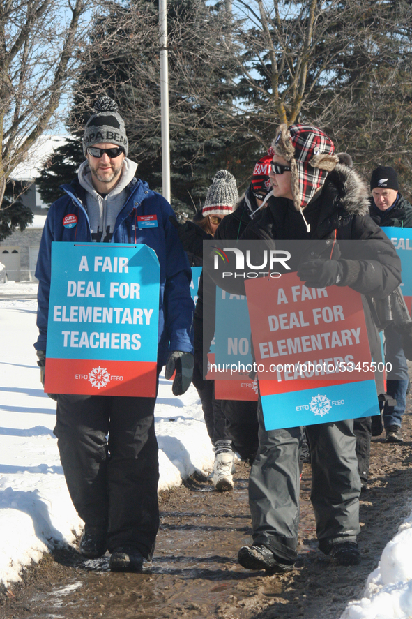 Ontario public elementary school teachers picket while striking on January 20, 2020 in Toronto, Ontario, Canada. All four major teachers uni...