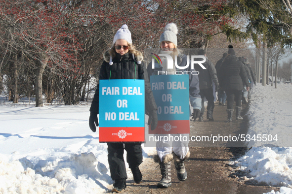 Ontario public elementary school teachers picket while striking on January 20, 2020 in Toronto, Ontario, Canada. All four major teachers uni...