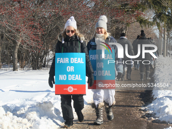 Ontario public elementary school teachers picket while striking on January 20, 2020 in Toronto, Ontario, Canada. All four major teachers uni...