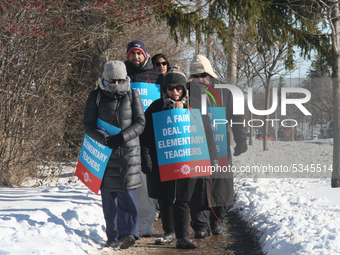 Ontario public elementary school teachers picket while striking on January 20, 2020 in Toronto, Ontario, Canada. All four major teachers uni...