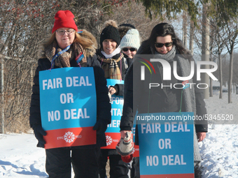 Ontario public elementary school teachers picket while striking on January 20, 2020 in Toronto, Ontario, Canada. All four major teachers uni...