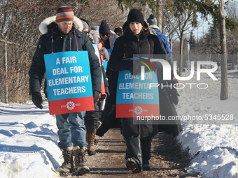 Ontario public elementary school teachers picket while striking on January 20, 2020 in Toronto, Ontario, Canada. All four major teachers uni...