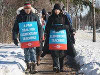 Ontario public elementary school teachers picket while striking on January 20, 2020 in Toronto, Ontario, Canada. All four major teachers uni...