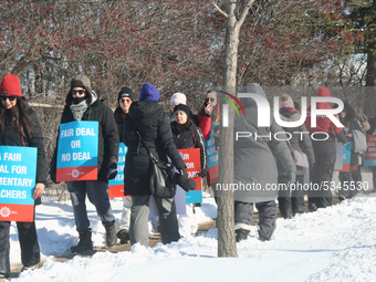 Ontario public elementary school teachers picket while striking on January 20, 2020 in Toronto, Ontario, Canada. All four major teachers uni...