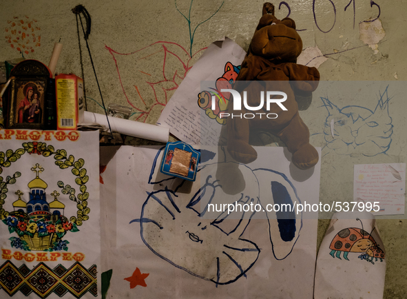 Drawing made by the kids inside the bunker.  Last 12 and 15 of April 2015, with the help of Tomas Vlach, emergency coordinator for the NGO "...