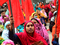 Garments workers of Jharna Knitwear Limited stage a demonstration in front of Department of Labor building demanding their due payment and e...