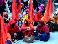 Garments workers of Jharna Knitwear Limited stage a demonstration in front of Department of Labor building demanding their due payment and e...