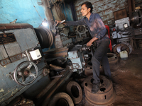 A man works in a metal workshop on March 03, 2020 in Mumbai, India. (