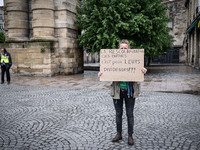 May Day in Bordeaux France, on May 1, 2020, a small group of people demonstrate in the street during the confinement before being checked by...