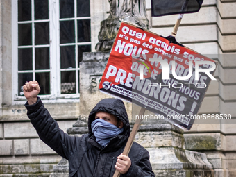 A man demonstrate in Bordeaux, France, on May 1 , 2020 for May Day during lockdown. (