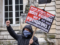 A man demonstrate in Bordeaux, France, on May 1 , 2020 for May Day during lockdown. (