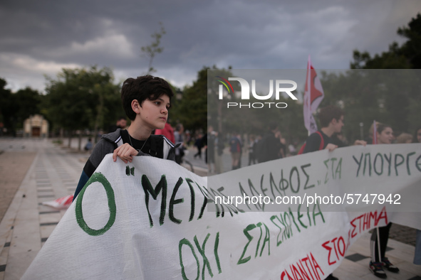 Teachers and students take part in a protest march against the new education multi-bill, in Thessaloniki, Greece, on 1 June 2020. 