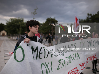 Teachers and students take part in a protest march against the new education multi-bill, in Thessaloniki, Greece, on 1 June 2020. (