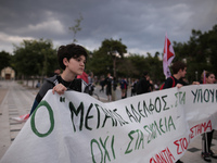 Teachers and students take part in a protest march against the new education multi-bill, in Thessaloniki, Greece, on 1 June 2020. (