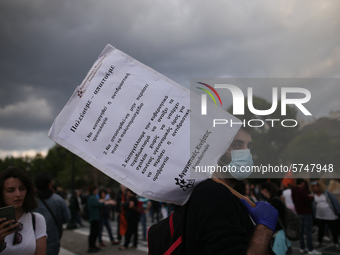 Teachers and students take part in a protest march against the new education multi-bill, in Thessaloniki, Greece, on 1 June 2020. (