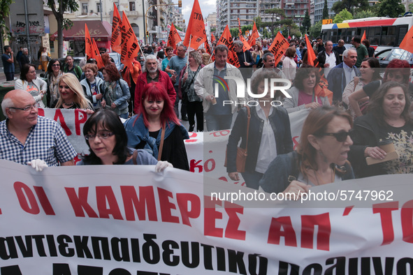 Teachers and students take part in a protest march against the new education multi-bill, in Thessaloniki, Greece, on 1 June 2020. 