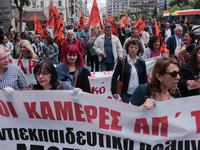 Teachers and students take part in a protest march against the new education multi-bill, in Thessaloniki, Greece, on 1 June 2020. (