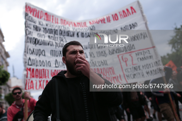 Teachers and students take part in a protest march against the new education multi-bill, in Thessaloniki, Greece, on 1 June 2020. 