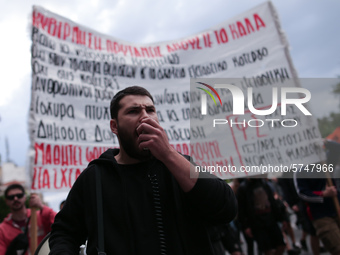 Teachers and students take part in a protest march against the new education multi-bill, in Thessaloniki, Greece, on 1 June 2020. (