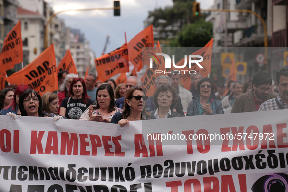 Teachers and students take part in a protest march against the new education multi-bill, in Thessaloniki, Greece, on 1 June 2020. 