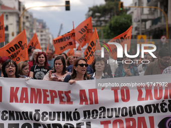 Teachers and students take part in a protest march against the new education multi-bill, in Thessaloniki, Greece, on 1 June 2020. (