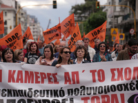 Teachers and students take part in a protest march against the new education multi-bill, in Thessaloniki, Greece, on 1 June 2020. (