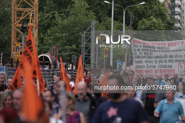 Teachers and students take part in a protest march against the new education multi-bill, in Thessaloniki, Greece, on 1 June 2020. 