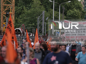 Teachers and students take part in a protest march against the new education multi-bill, in Thessaloniki, Greece, on 1 June 2020. (