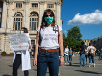 
Trainees in psychology protest in the city center to obtain recognition of the work done in hospitals during the COVID emergency and to gai...