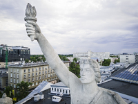 A sculpture on top of the main building of the Warsaw University of Technology, the Gmach Główny Politechniki Warszawskiej
is seen in Warsaw...