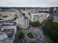 An aerial view of the city center looking towards the East is seen in Warsaw, Poland on June 6, 2020. (