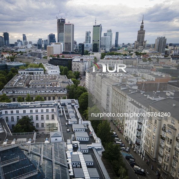 The Stanislaw Noakowski street is seen with the city skyline in the background in Warsaw, Poland on June 6, 2020. Stanislaw Noakowski was a...