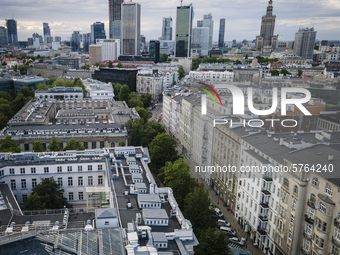 The Stanislaw Noakowski street is seen with the city skyline in the background in Warsaw, Poland on June 6, 2020. Stanislaw Noakowski was a...