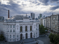 The main building of the Warsaw University of Technology or Warszawa Politechnika is seen in Warsaw, Poland on June 6, 2020. The main buildi...