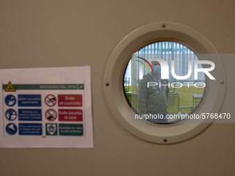 Ricardo Fernandez, secretary of the Norena secondary education institute checks one of the classrooms prepared with sanitary and protective...