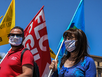 Members of the CGIL, CISL, UIL and GILDA unions, from the school sector, protested against the government of Giuseppe Conte in front of the...