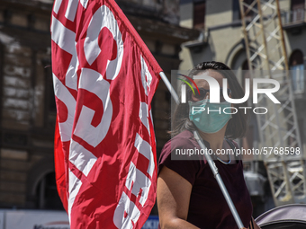 Members of the CGIL, CISL, UIL and GILDA unions, from the school sector, protested against the government of Giuseppe Conte in front of the...