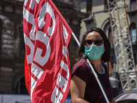 Members of the CGIL, CISL, UIL and GILDA unions, from the school sector, protested against the government of Giuseppe Conte in front of the...