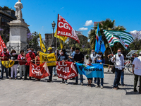 Members of the CGIL, CISL, UIL and GILDA unions, from the school sector, protested against the government of Giuseppe Conte in front of the...