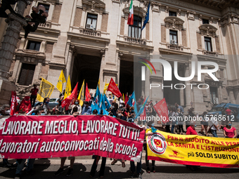 Members of major teachers' trade unions stage a demonstration in front of the Ministry of Education on June 8, 2020 in Rome, Italy as the co...