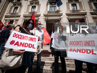 Members of major teachers' trade unions stage a demonstration in front of the Ministry of Education on June 8, 2020 in Rome, Italy as the co...